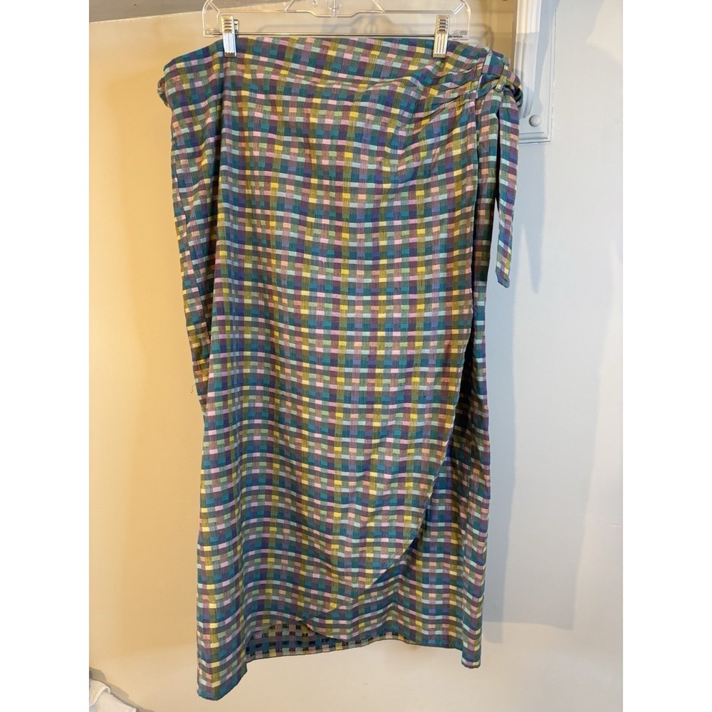 NWT LOU‎ & GREY Pink & Green Plaid Wrap Midi Skirt 2XL COTTON
